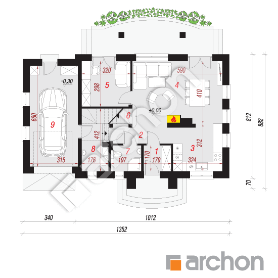 Проект будинку ARCHON+ Будинок в резедах вер. 3 План першого поверху