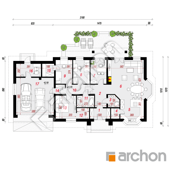 Проект будинку ARCHON+ Будинок в гаурах (Г2Н) План першого поверху