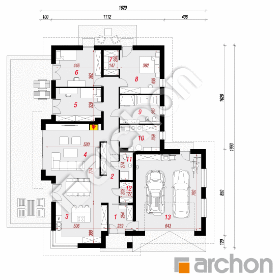 Проект дома ARCHON+ Дом в кипарисах 2 (Г2) План першого поверху
