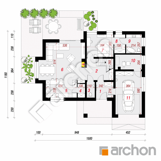 Проект дома ARCHON+ Дом в кортусах План першого поверху