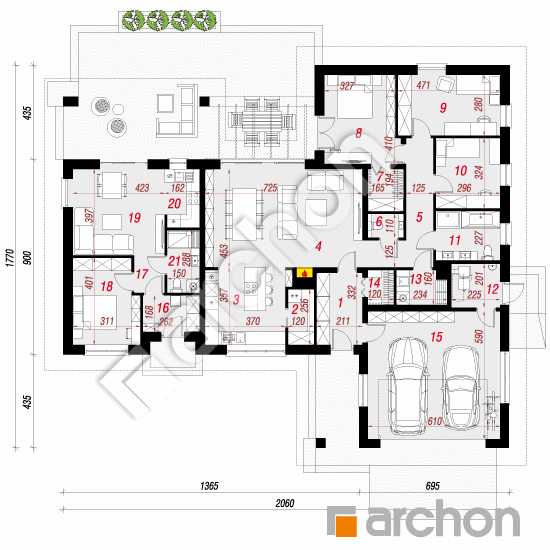 Проект дома ARCHON+ Дом в снежниках (Г2Р2) План першого поверху