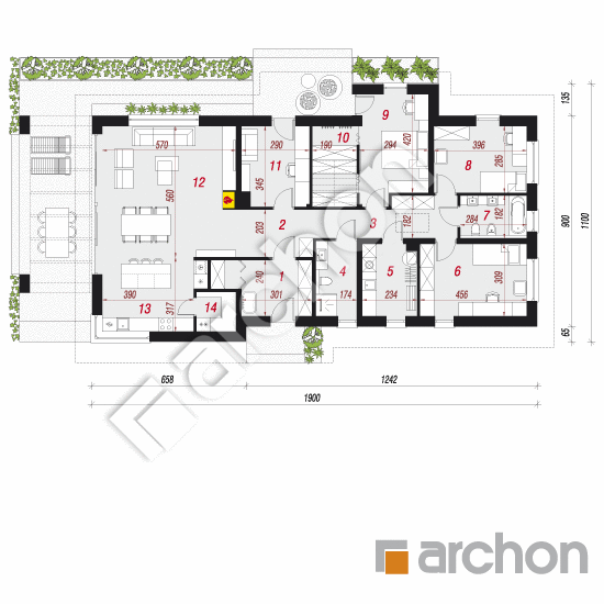 Проект будинку ARCHON+ Будинок в пепероміях 4 План першого поверху