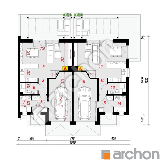 Проект будинку ARCHON+ Будинок в клематисах 25 (Р2Б) План першого поверху