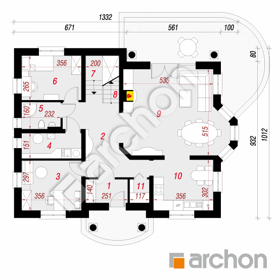 Проект будинку ARCHON+ Будинок в ехінацеях вер.2 План першого поверху