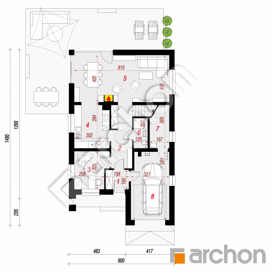 Проект будинку ARCHON+ Будинок під хікорою 2 План першого поверху