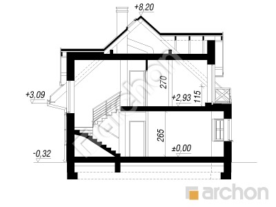 Проект дома ARCHON+ Дом в майоране 2 (Г2) Розріз будинку