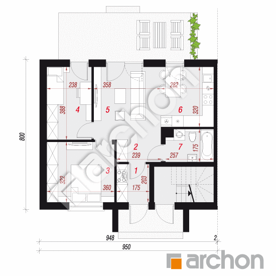 Проект дома ARCHON+ Дом в пилеях (Р2БЕ) вер.2 План першого поверху