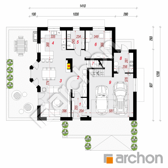 Проект дома ARCHON+ Дом в дуброве 2 (Г2) вер. 2 План першого поверху