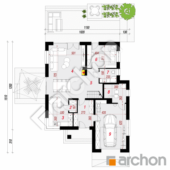 Проект дома ARCHON+ Дом в сансевиериях План першого поверху