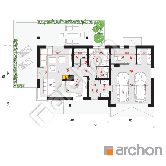 Проект дома ARCHON+ Дом в вистерии 5 (Г2) План першого поверху