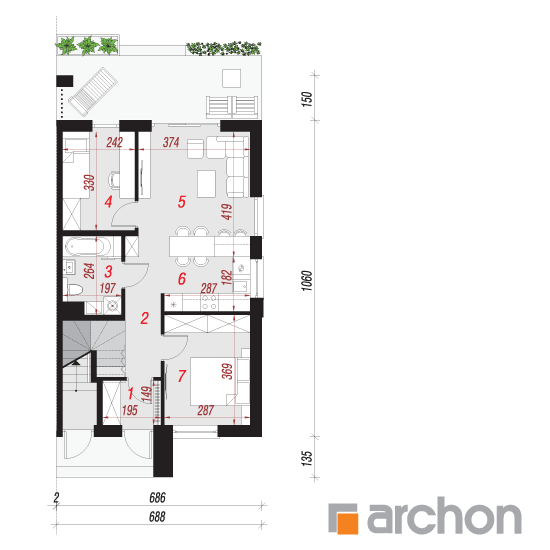 Проект дома ARCHON+ Дом в фиалках 7 (Р2Б) План першого поверху
