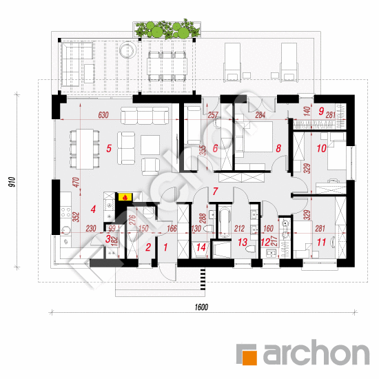 Проект дома ARCHON+ Дом в мекинтошах 18 План першого поверху