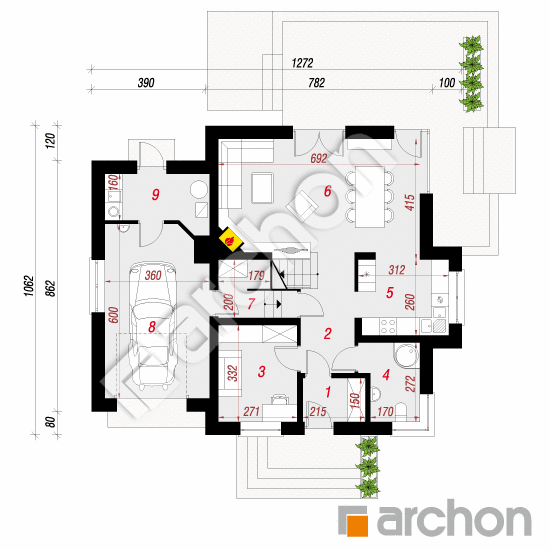 Проект будинку ARCHON+ Будинок в абрикосах 3 вер.2 План першого поверху