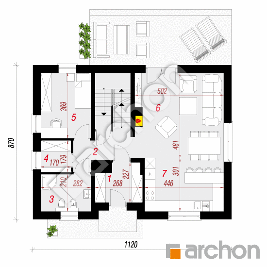 Проект дома ARCHON+ Дом в хлорофитуме 6 (ПТ) План першого поверху
