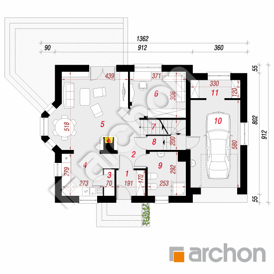Проект дома ARCHON+ Дом в рододендронах 6 (П) вер.2 План першого поверху