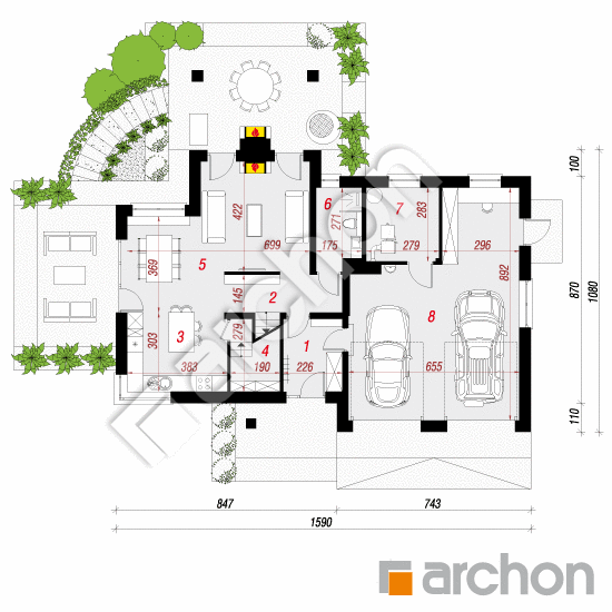 Проект дома ARCHON+ Дом в брунерах (Г2) План першого поверху