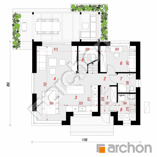 Проект будинку ARCHON+ Будинок у вістерії 8 (Е) ВДЕ План першого поверху