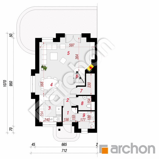 Проект будинку ARCHON+ Будинок в цикламенах 2 вер. 2 План першого поверху