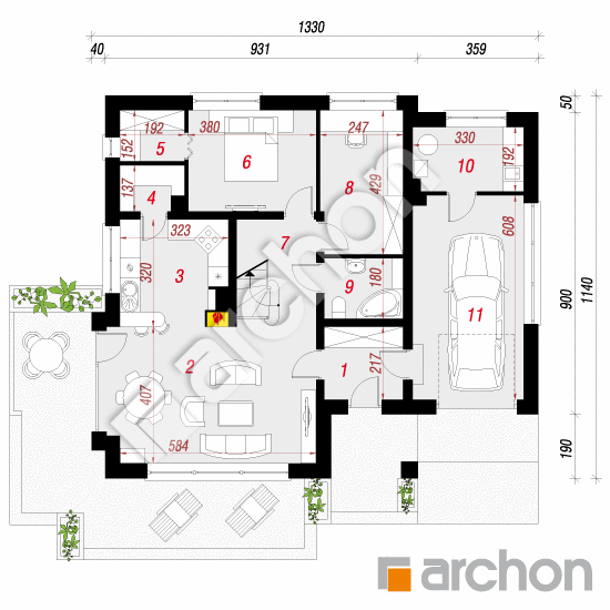 Проект дома ARCHON+ Дом в сирени (ГПД) вер.2 План першого поверху