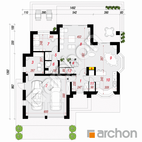 Проект дома ARCHON+ Дом в каллатеях 2 (Т) План першого поверху