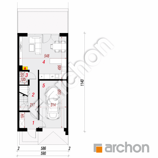 Проект будинку ARCHON+ Будинок в рівіях (ГСА) План першого поверху