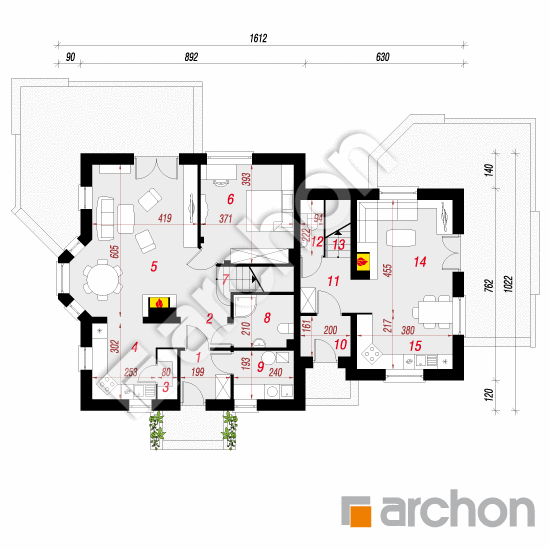 Проект будинку ARCHON+ Будинок в боровиках вер.2 План першого поверху