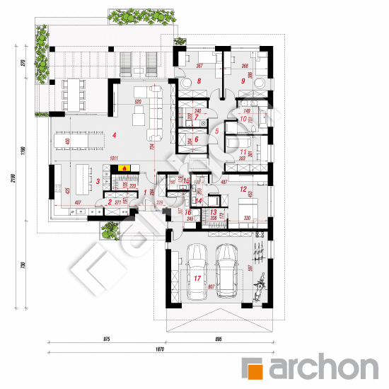 Проект дома ARCHON+ Дом в подснежниках 19 (Г2Е) План першого поверху