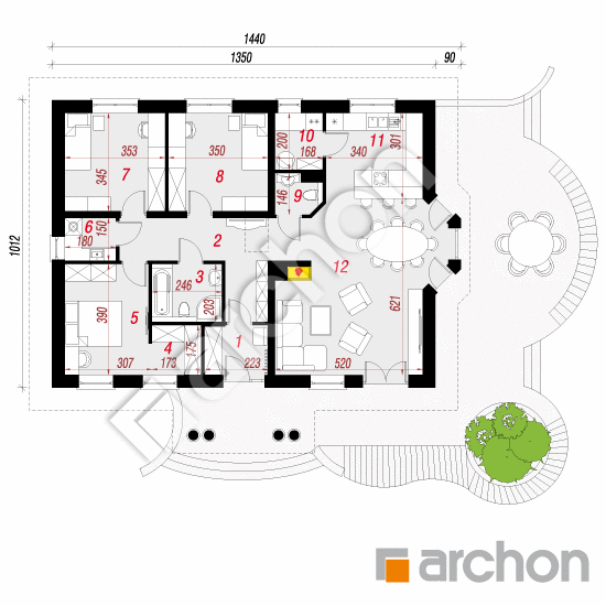 Проект дома ARCHON+ Дом в гаурах 3 План першого поверху