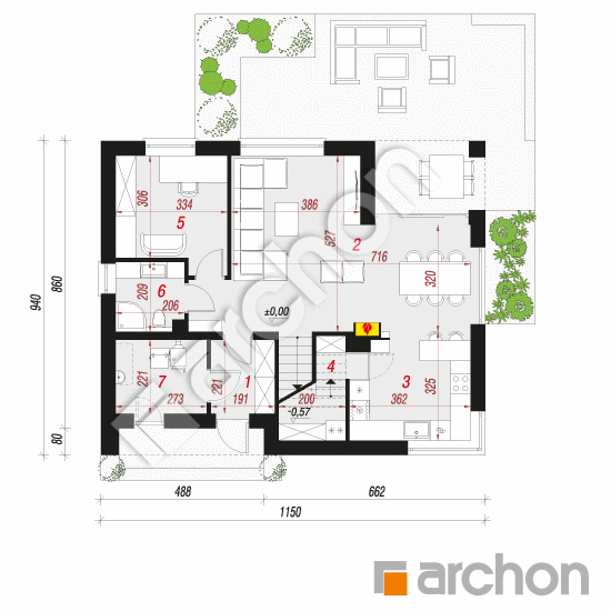 Проект будинку ARCHON+ Будинок в малинівці 7 План першого поверху