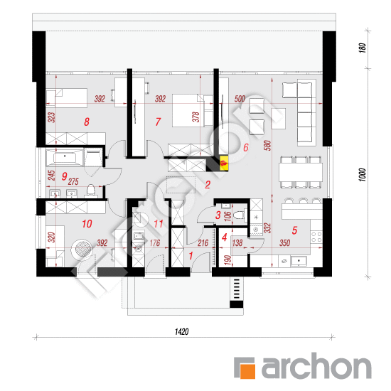 Проект дома ARCHON+ Дом в наранхиле 2 План першого поверху