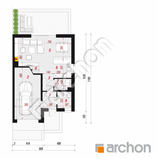 Проект дома ARCHON+ Дом в клематисах 23 (Б) План першого поверху