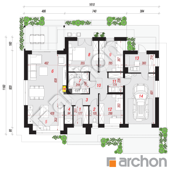 Проект будинку ARCHON+ Будинок під ціцербітою 2 План першого поверху