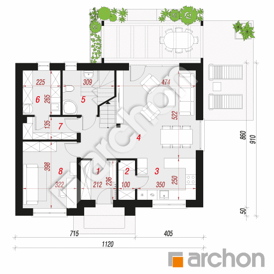 Проект дома ARCHON+ Дом в яблонках 20 План першого поверху