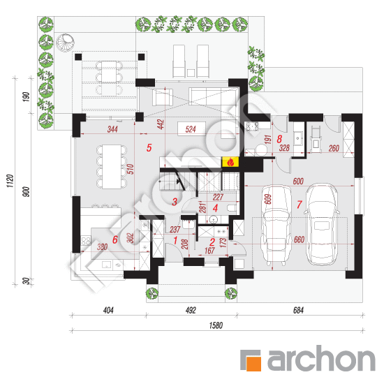 Проект будинку ARCHON+ Будинок в чемпіонах (Г2Е) План першого поверху