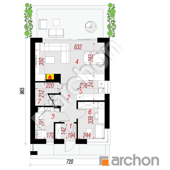 Проект будинку ARCHON+ Вілла Гая План першого поверху