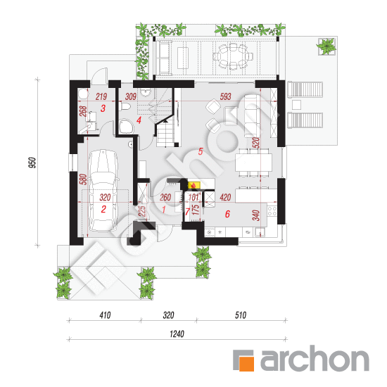 Проект дома ARCHON+ Дом в яблонках 23 План першого поверху