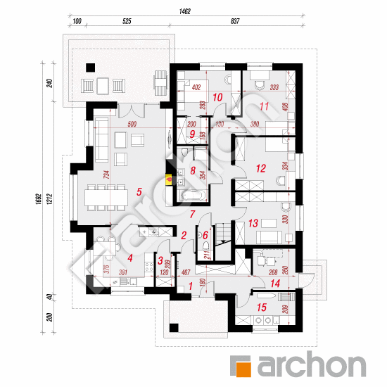 Проект будинку ARCHON+ Будинок в джонагольдах 2 План першого поверху
