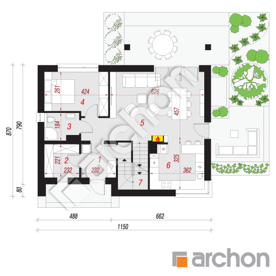 Проект дома ARCHON+ Дом в малиновках 4 (П) План першого поверху
