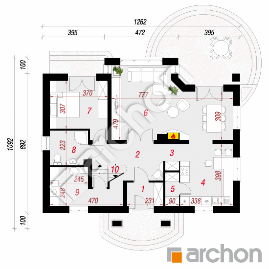 Проект будинку ARCHON+ Будинок в мірабеллі 2 вер.2 План першого поверху