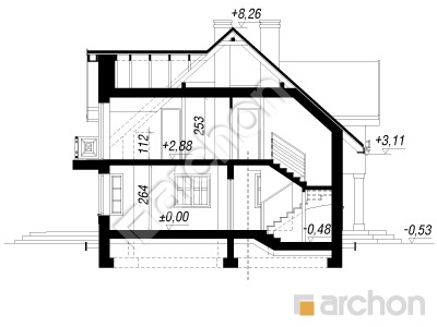 Проєкт будинку ARCHON+ Будинок в мірабеллі 2 вер.2 Розріз будинку