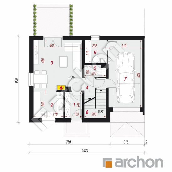 Проект дома ARCHON+ Дом в химонантах 2 (Б) План першого поверху