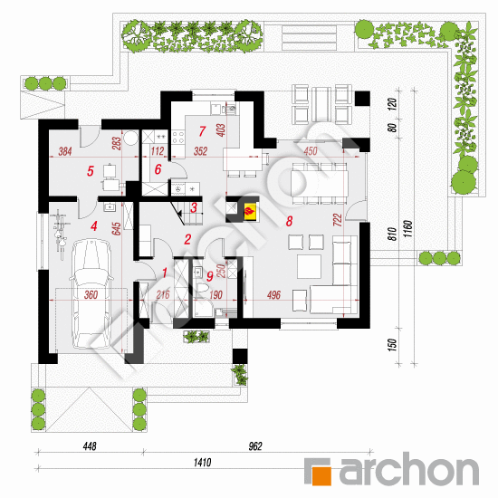 Проект будинку ARCHON+ Будинок в екзохорді План першого поверху
