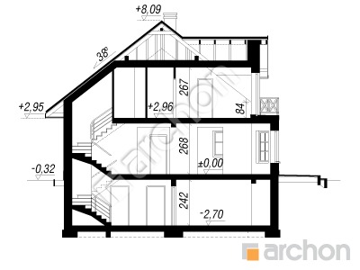 Проект дома ARCHON+ Дом в зорьках (П) вер.3 Розріз будинку
